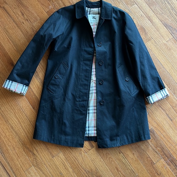 Burberry black Carmen Nova Check lined Trench Coat womens 8R